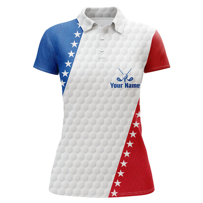 Personalized Red, White And Blue Golf Polos Shirts For Ladies American Flag Custom Patriot Golf Wears SO1098