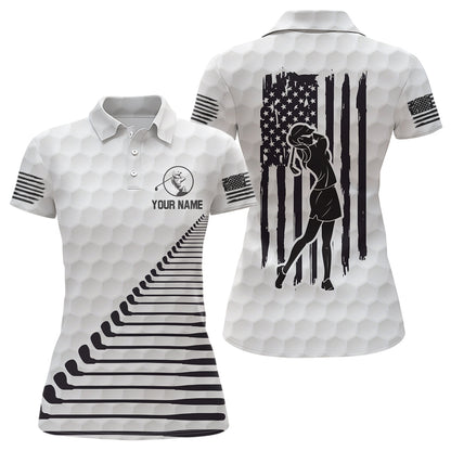 Black White American Flag Golf Polo Shirts Custom Patriotic Golf Shirts For Women Golf Clubs GO0011