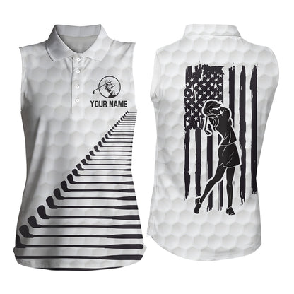 Black White American Flag Golf Polo Shirts Custom Patriotic Golf Shirts For Women Golf Clubs GO0011
