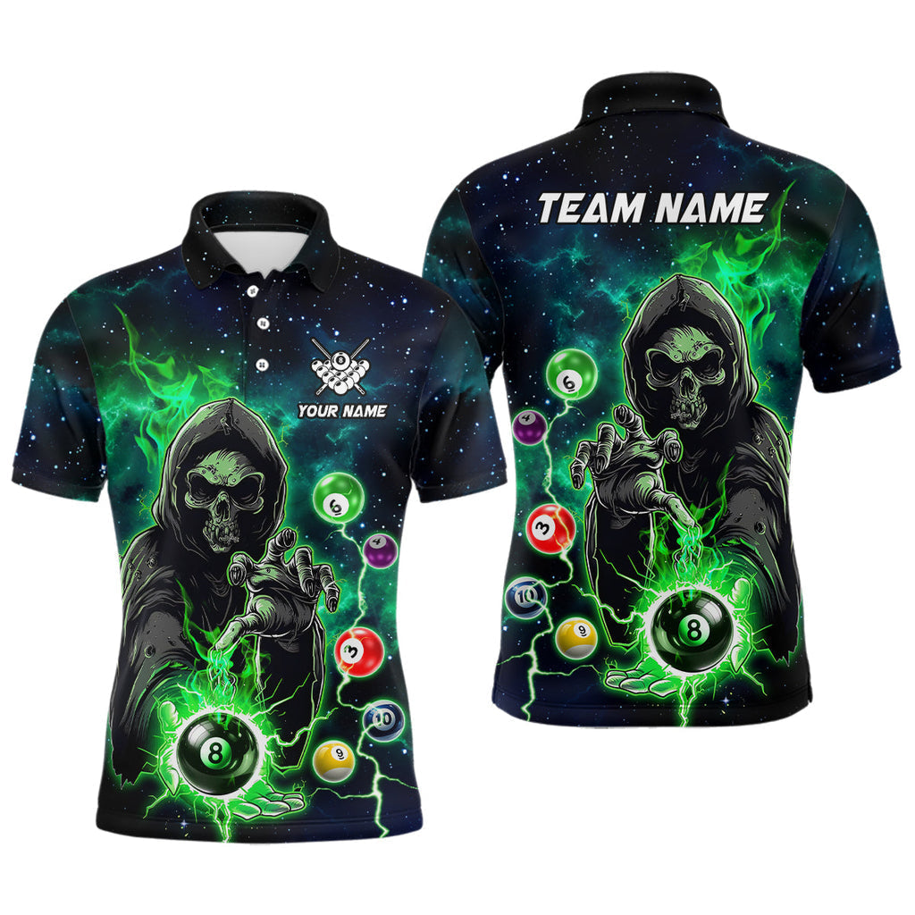 Billiard Multicolor Options Death Skeleton Customized Name, Team Name 3D Polo Shirt For Men BIO0021
