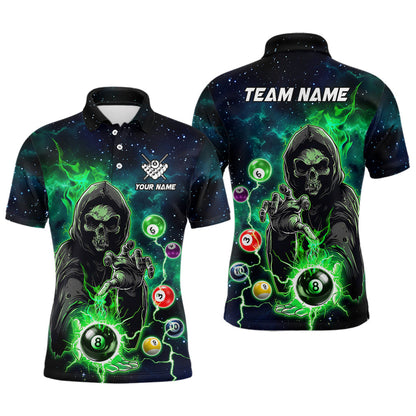 Billiard Multicolor Options Death Skeleton Customized Name, Team Name 3D Polo Shirt For Men BIO0021