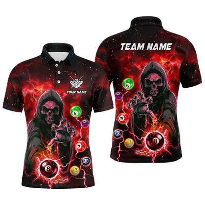 Billiard Multicolor Options Death Skeleton Customized Name, Team Name 3D Polo Shirt For Men BIO0021