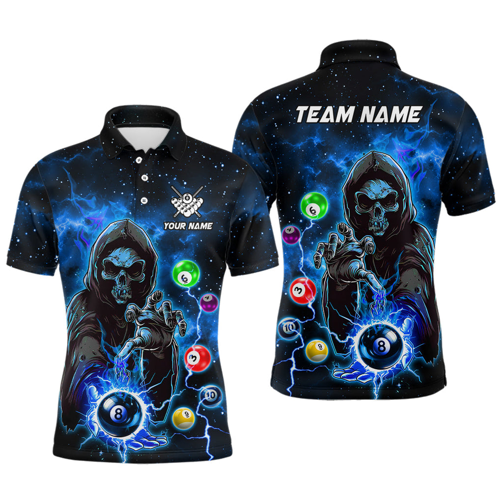 Billiard Multicolor Options Death Skeleton Customized Name, Team Name 3D Polo Shirt For Men BIO0021