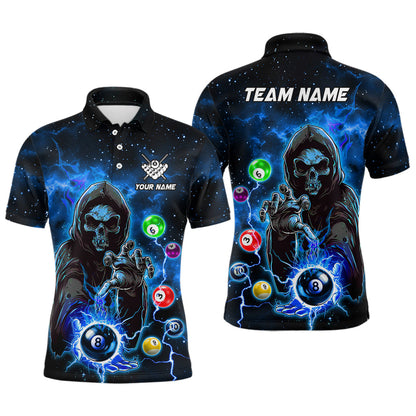 Billiard Multicolor Options Death Skeleton Customized Name, Team Name 3D Polo Shirt For Men BIO0021
