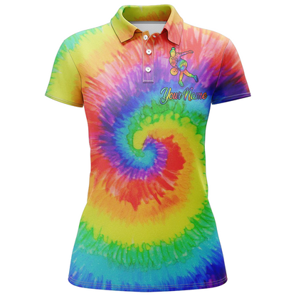 Womens Golf Polo Shirts With Colorful Tie Dye Background Custom Name Golf Shirt, Golfing Gift SO0774