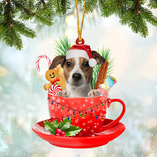 Jack Russell Terrier In Cup Merry Christmas Ornament Flat Acrylic Dog Ornament OO1876