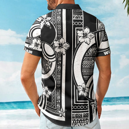 Kapa Hawaiian Pattern Vintage Black Aloha Shirts With Name - Custom Hawaiian Shirts HA0124