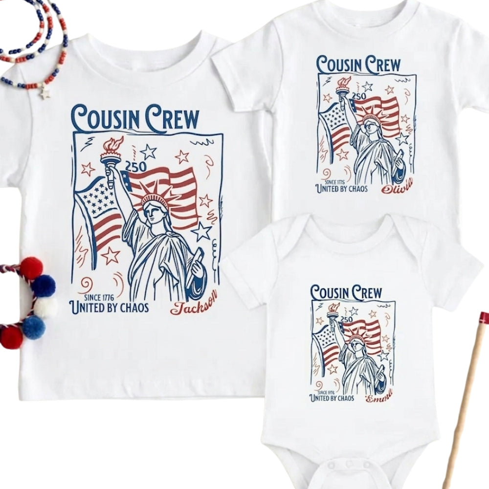 Cousin Crew Since 1776 United By Chaos Custom Name Matching Cousin T Shirts, Custom 4th Of July Matching Cousin Shirts ET0791