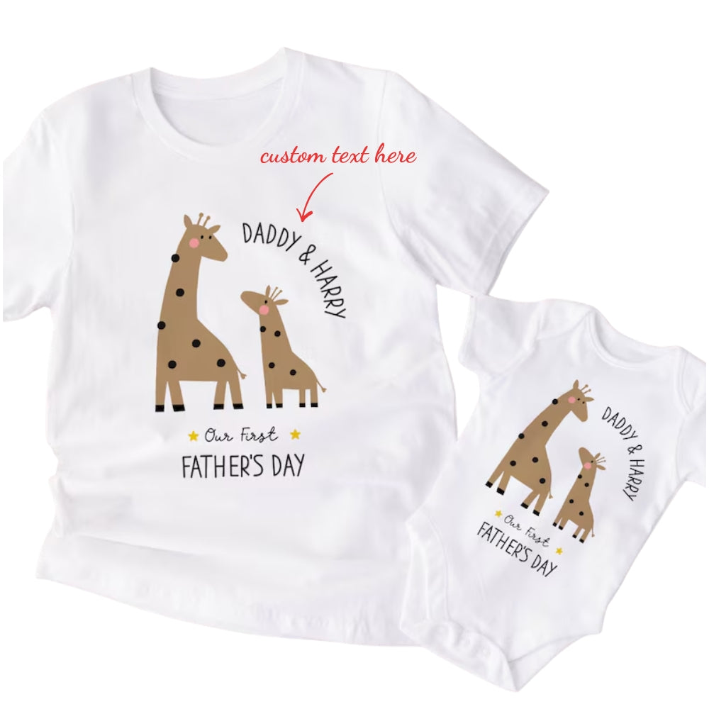 Custom Our First Father's Day Giraffe Matching Family T Shirt, Custom 1st Father's Day Matching Shirts ET0153