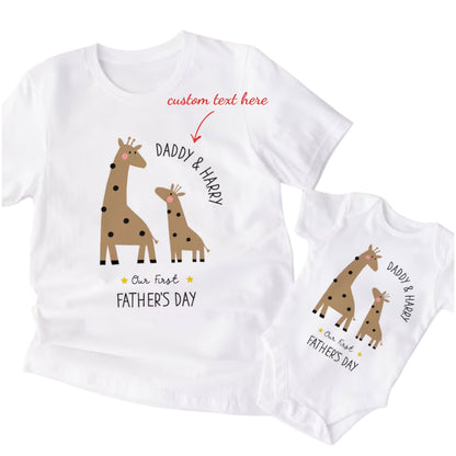 Custom Our First Father's Day Giraffe Matching Family T Shirt, Custom 1st Father's Day Matching Shirts ET0153