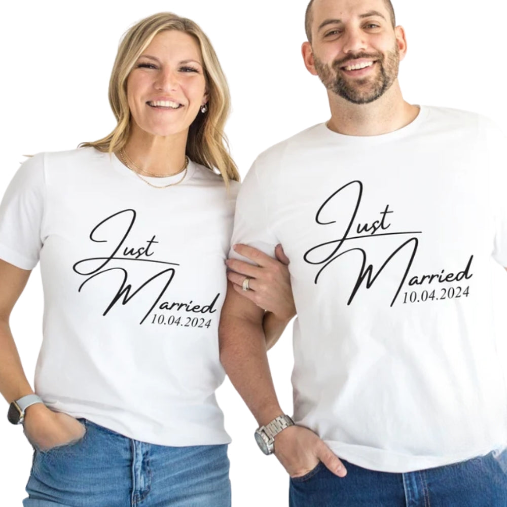 Just Married Custom Date Couple Matching T Shirts, Custom His And Her Wedding Matching Shirts ET0815