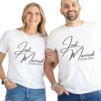 Just Married Custom Date Couple Matching T Shirts, Custom His And Her Wedding Matching Shirts ET0815