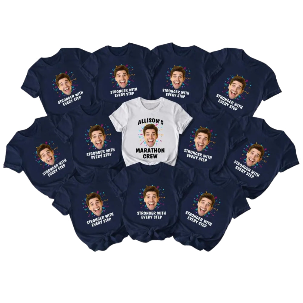 Marathon Crew Stronger With Every Step Custom Photo Matching T Shirts, Custom Marathon Matching Shirts For Team ET0873