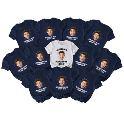 Marathon Crew Stronger With Every Step Custom Photo Matching T Shirts, Custom Marathon Matching Shirts For Team ET0873