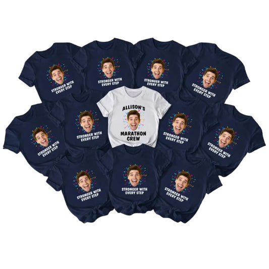Marathon Crew Stronger With Every Step Custom Photo Matching T Shirts, Custom Marathon Matching Shirts For Team ET0873