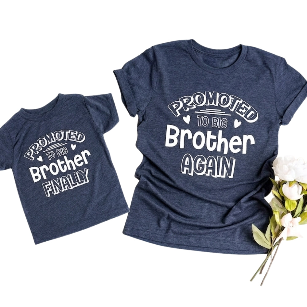 Promoted To Brother Again Finally Pregnancy Announcement Sibling Matching T Shirts, Baby Reveal Matching Shirts For Siblings ET1017