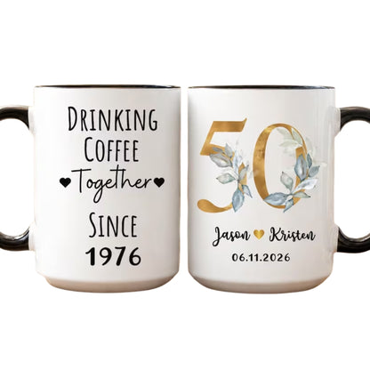 Drinking Coffee Together Personalized 50th Wedding Anniversary Mug, Personalized Anniversary Mug for Couple WD0143