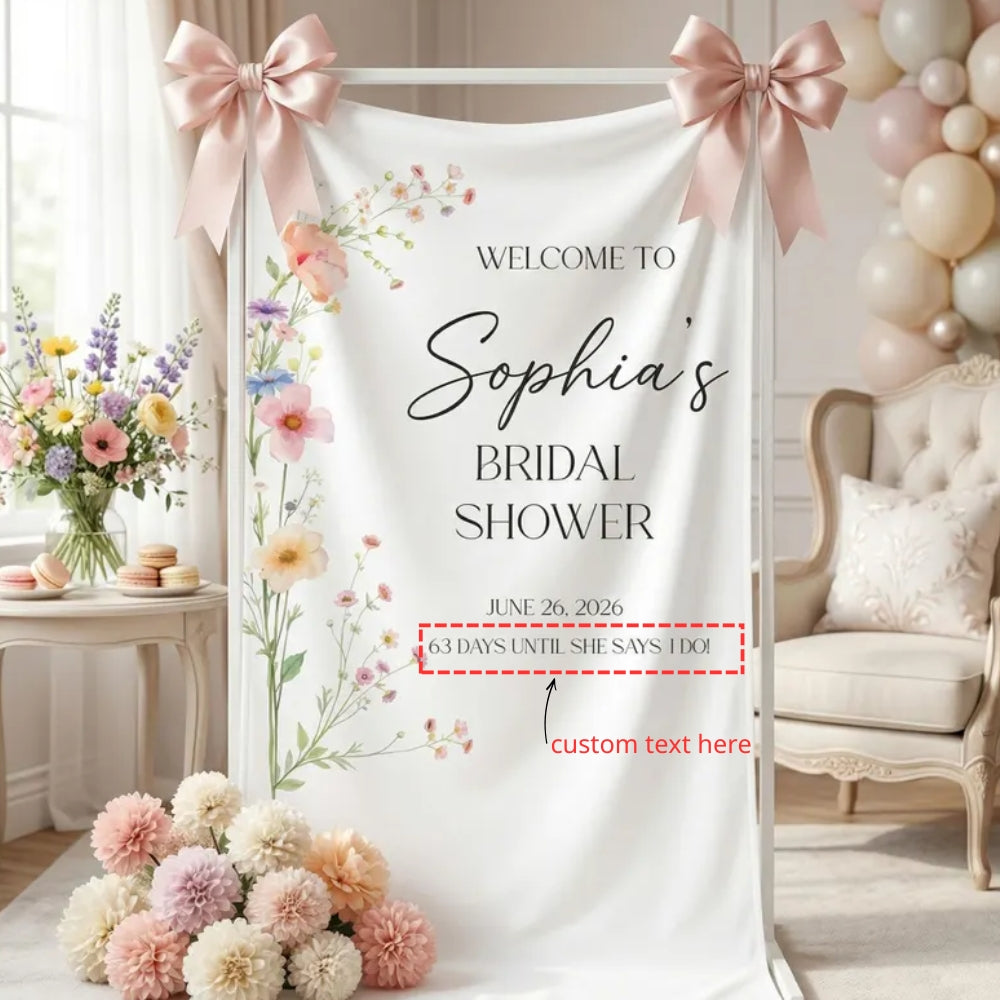 Personalized Wildflower Bridal Shower Fabric Welcome Banner, Custom Floral Welcome Sign Banner For Bridal Party WD0207