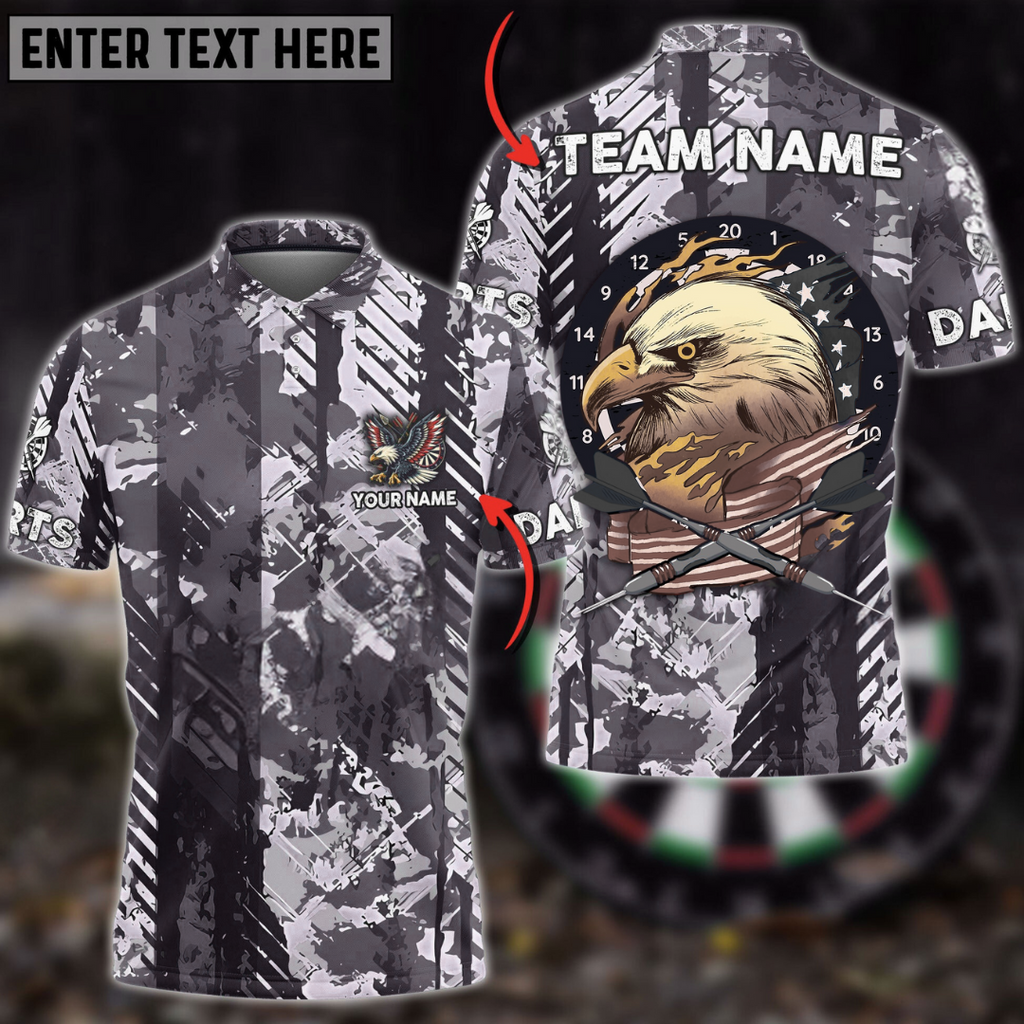 Darts American Patriot Eagle Camo Multicolor Option Customized Name, Team Name 3D Polo Shirt DMO0241