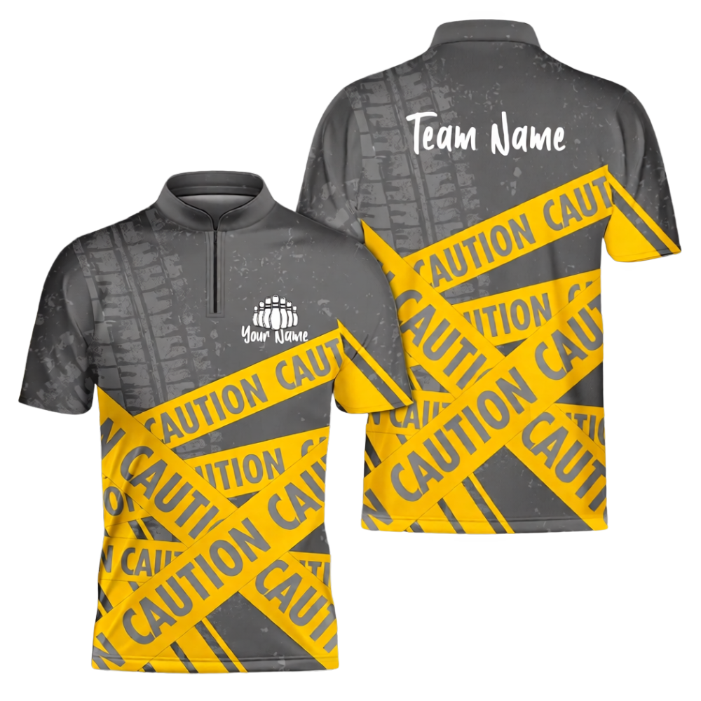 Custom Funny Caution Tape Bowling Jersey Shirts For Men, Custom Funny Bowling Shirts Team BZ1045