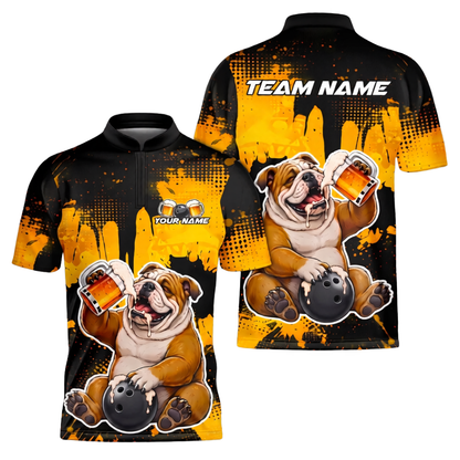 Custom Bulldog And Beer Bowling Polo Shirt For Men, Custom Bulldog Bowling Team Shirt BZ1041