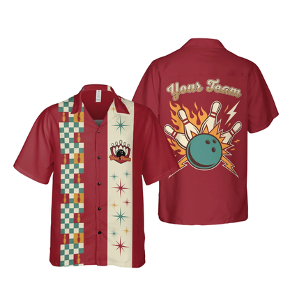 Custom Retro Red Bowling Hawaiian Shirt For Men, Custom Retro Bowling Team Shirts BE0265