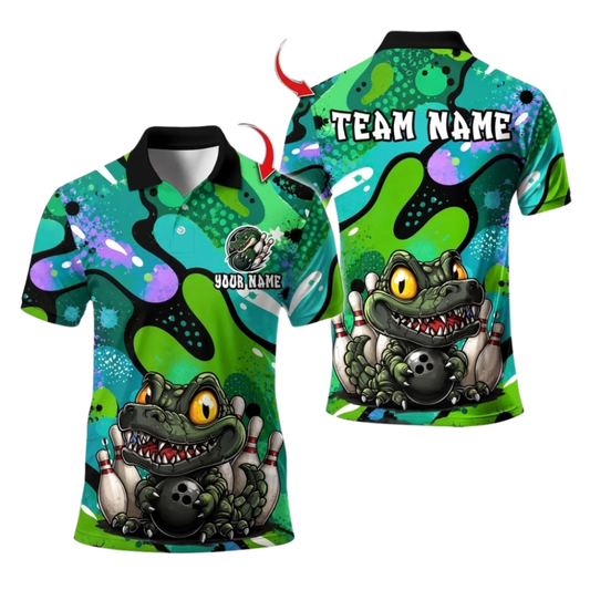 Custom Crocodile Bowling Polo Shirt Mens, Custom Crocodile Team Bowling Shirts BE0268