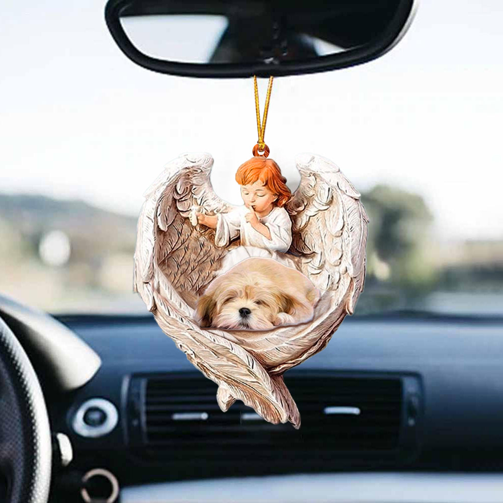 Sleeping Lhasa Apso Protected By Angel Auto Interior Hanging Ornament OO1061