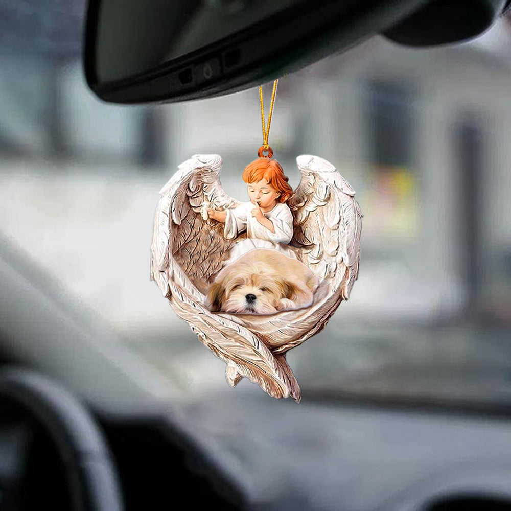 Sleeping Lhasa Apso Protected By Angel Auto Interior Hanging Ornament OO1061