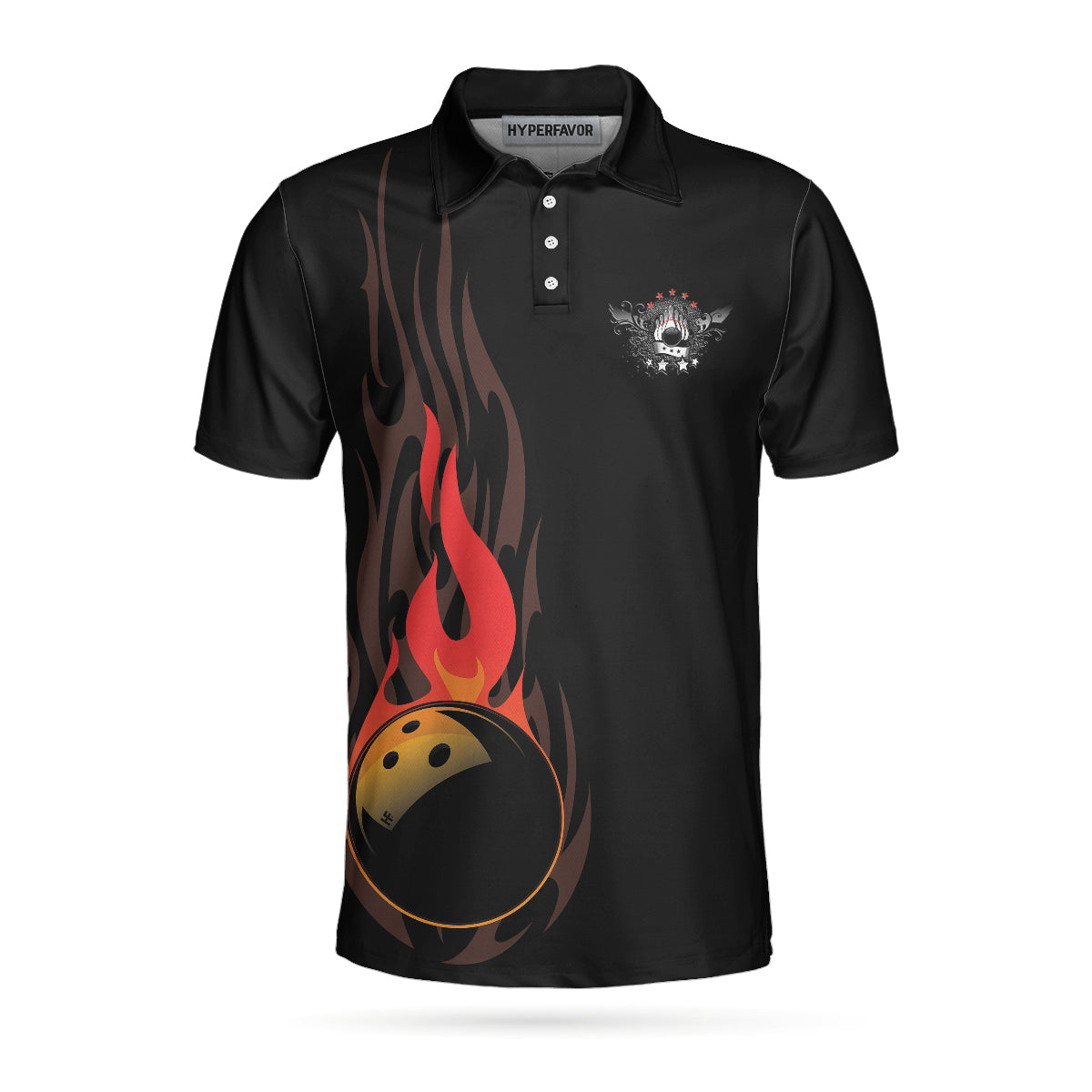 Life Is Like Bowling Keep Your Eyes On The Balls Bowling Polo Shirt, Black Flame Bowling Ball Polo Shirt For Men Lasfour SO0906