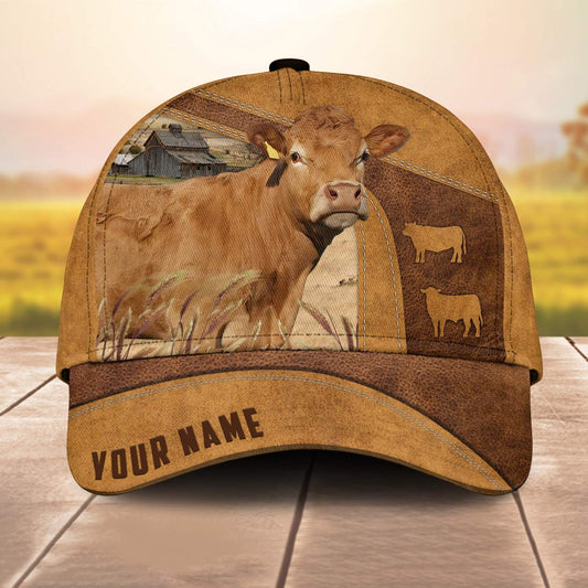 Custom Name Limousin Cale 3D Cap 3D All Over Print Baseball Cap, Cap For Farm Lovers, Animal Cap, Leather Pattern Cap CA3011