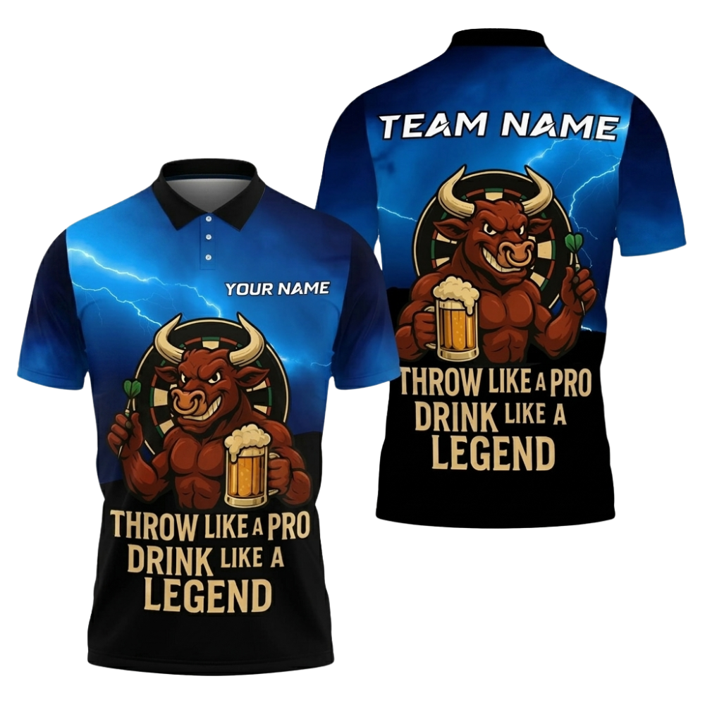 Throw Like A Pro Drink Like A Legend Custom Bull Dart Polo Shirts For Men, Custom Bull And Beer Darts Team Shirts DZ0096