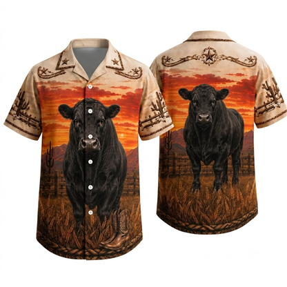 Black Angus Vingtage Men's Hawaiian Shirt, Cow Black Angus Hawaiian Shirt HE0693