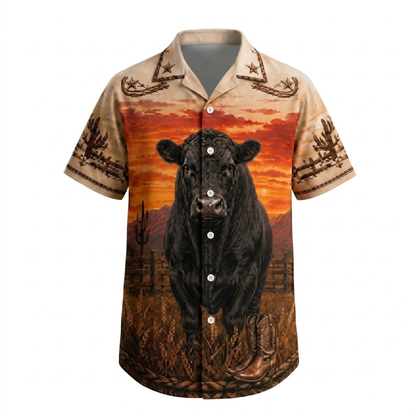Black Angus Vingtage Men's Hawaiian Shirt, Cow Black Angus Hawaiian Shirt HE0693