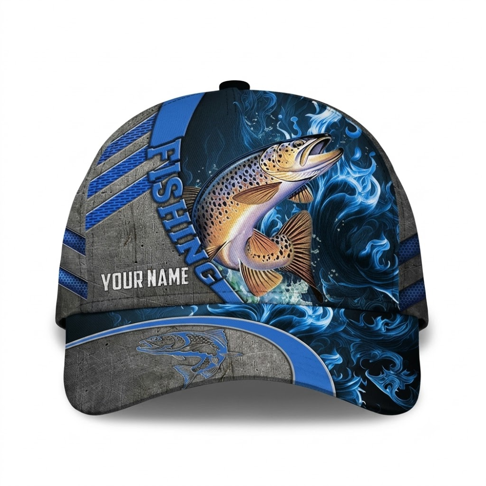 Custom Trout Fish Blue Smoke Baseball 3D Cap, Custom Fishing Cap For Fisherman CP0646