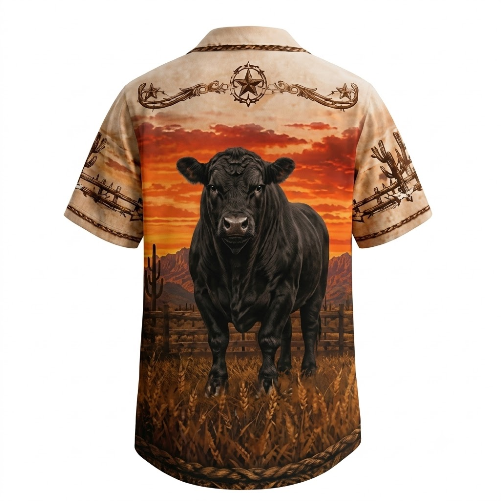 Black Angus Vingtage Men's Hawaiian Shirt, Cow Black Angus Hawaiian Shirt HE0693