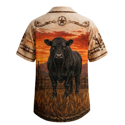 Black Angus Vingtage Men's Hawaiian Shirt, Cow Black Angus Hawaiian Shirt HE0693