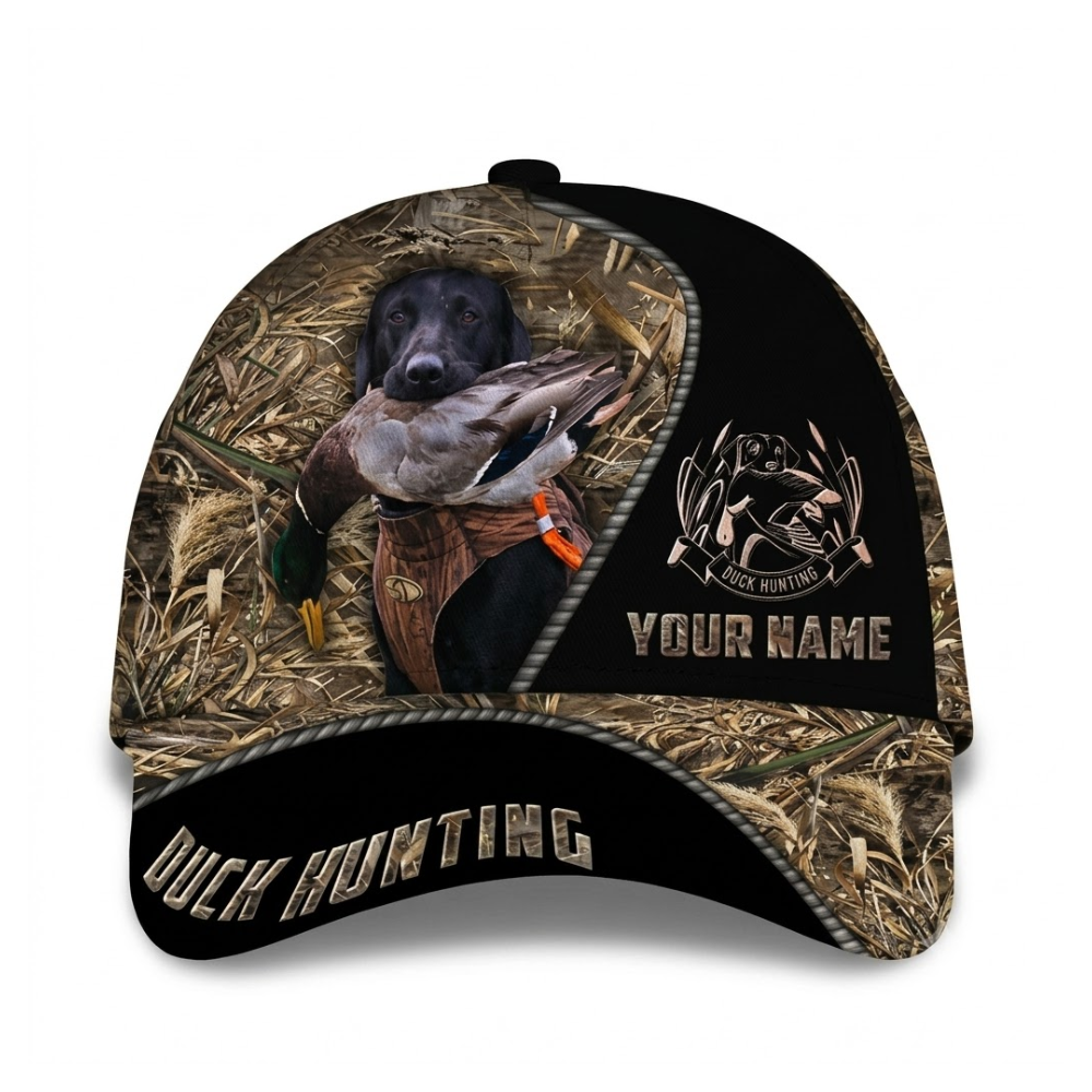 Duck Hunting Dog Custom Name Baseball Cap 3D Printed, Custom Hunting Cap Hat CP0647