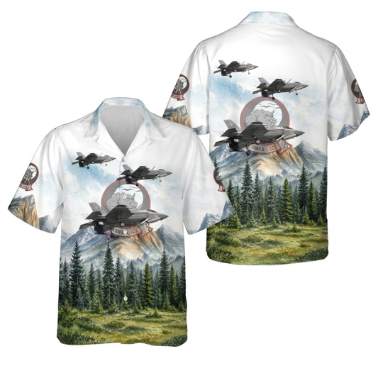 F 35B Plane Men's Hawaiian Shirt, Fighter Aircraft Hawaiian Shirts HE0713