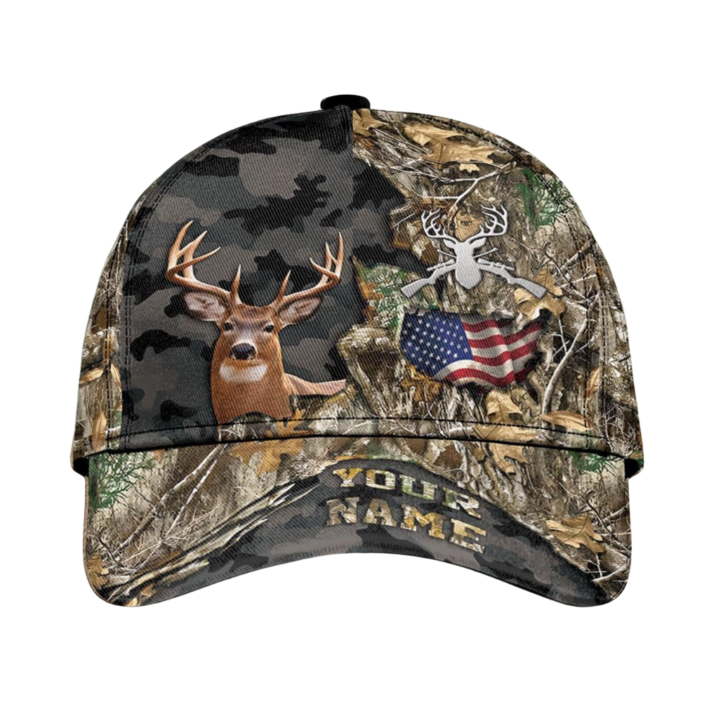 Custom Deer Hunting USA Flag Camo Baseball Cap, Custom Deer Cap Hat For Hunters CP0651