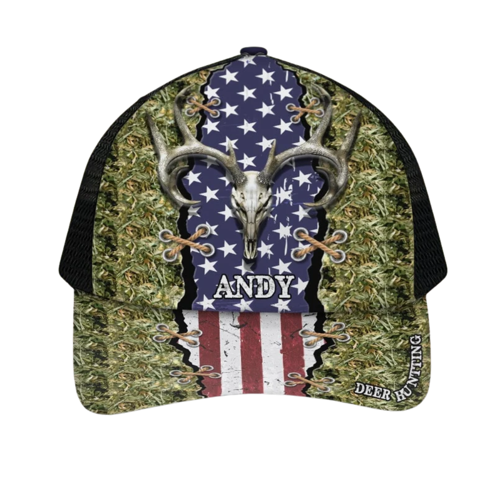 Deer Hunting Custom Camo American Flag Baseball Cap, Custom Deer Hunter Cap Hat CP0653