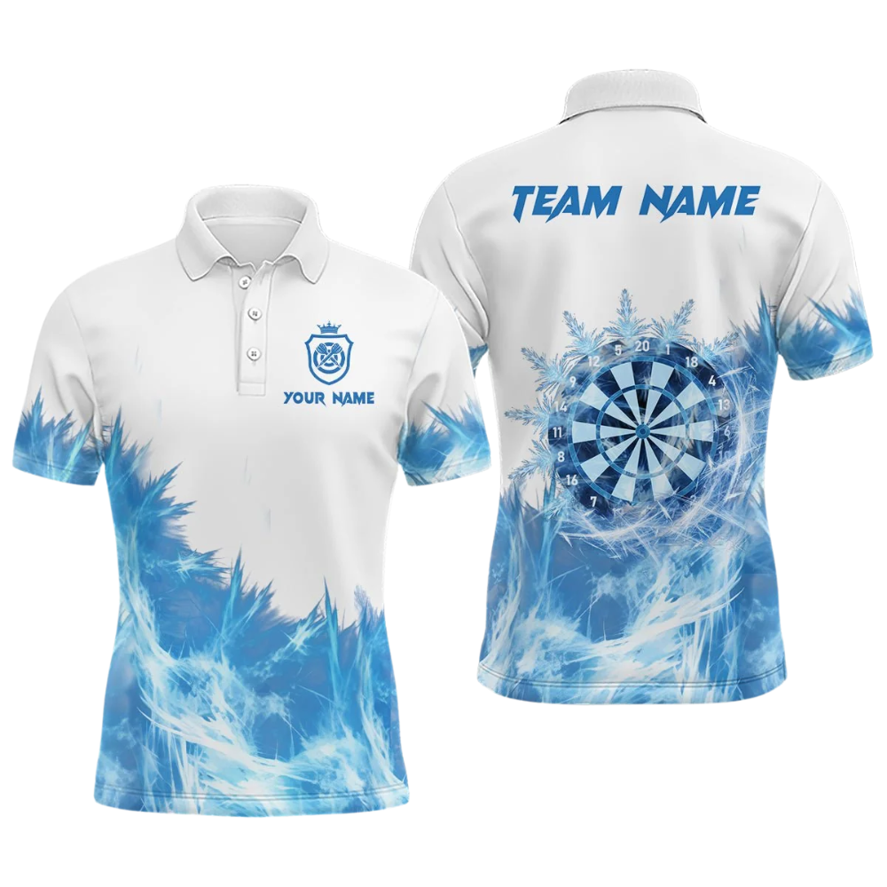 Custom Iced Blue White Darts Polo Shirt For Men, Custom Team Dart Shirts DZ0108