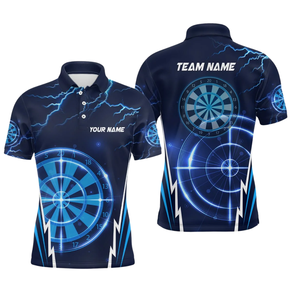 Custom Thunder Lightning Blue Dart Polo Shirt For Men, Custom Team Dart Shirts DZ0109