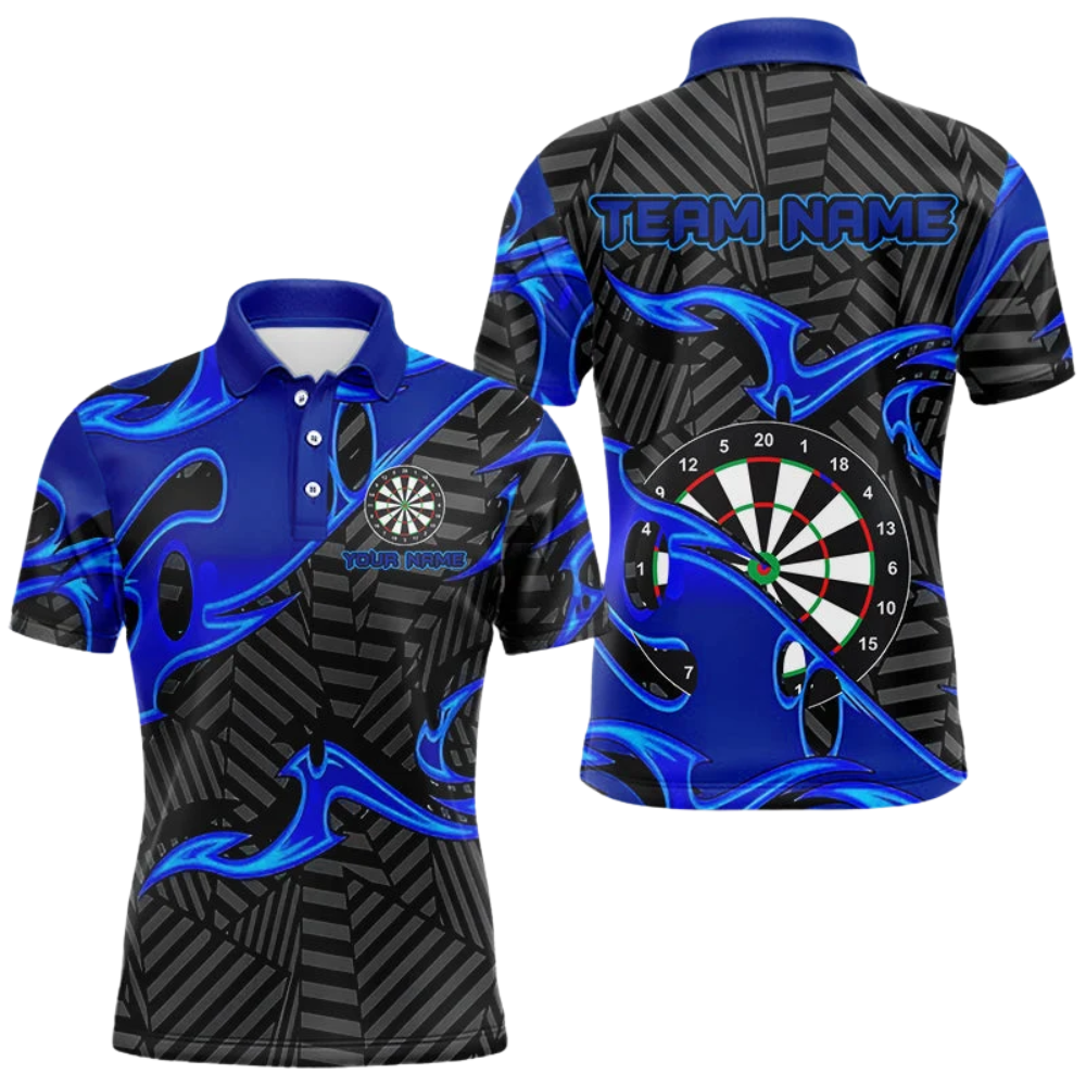 Custom Team Black And Blue Darts Polo Shirt Men, Custom Dart Team Shirts DZ0111