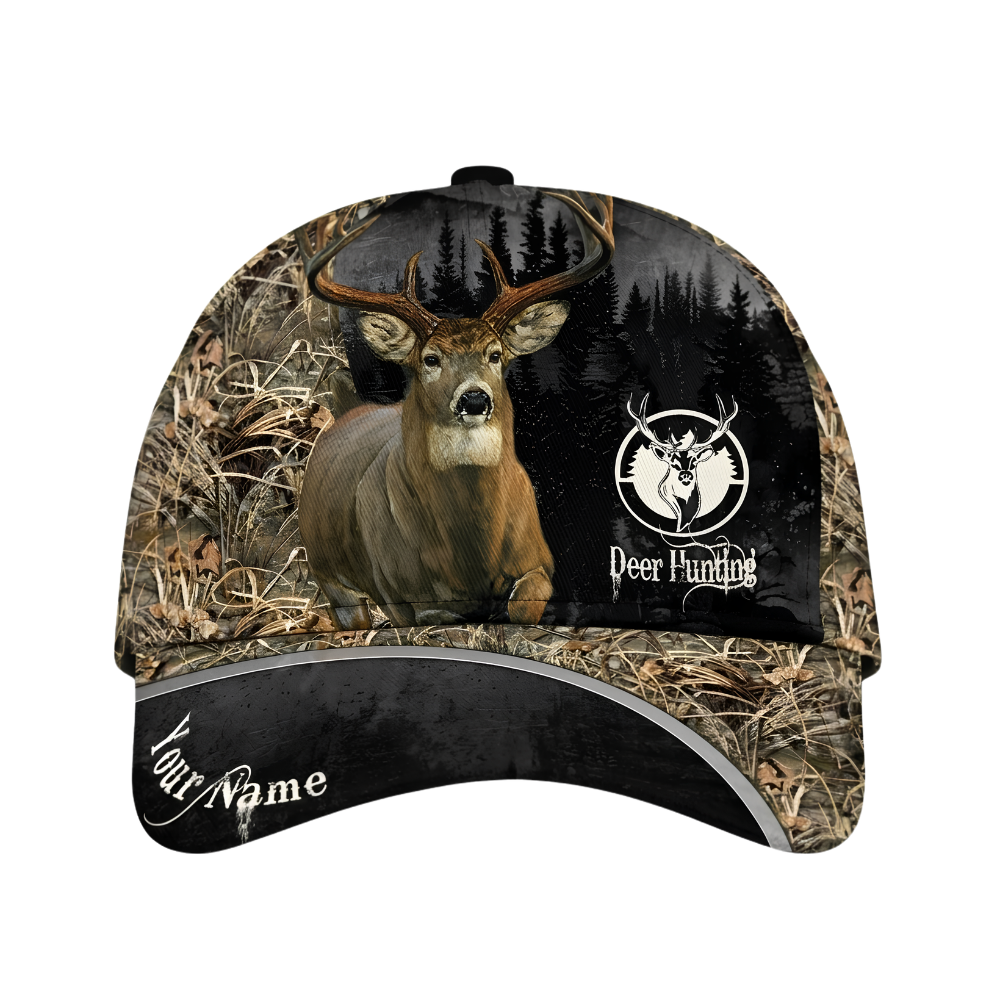Personalized Deer Hunting Forest Camo Baseball Cap, Custom Deer Hunter Cap Hat CP0689