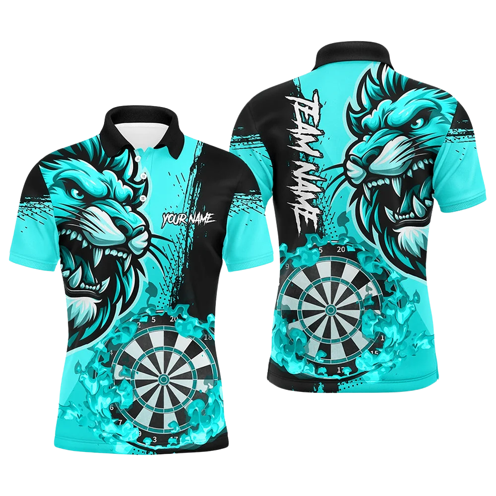 Custom Lion Cyan Darts Polo Shirt For Men, Custom Lion Dart Team Shirts DZ0115
