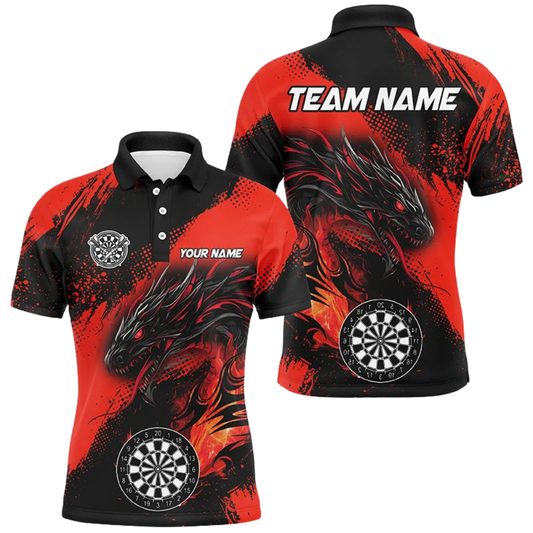 Custom Dragon Men's Red And Black Dart Polo Shirt, Custom Dragon Darts Team Shirt DZ0117