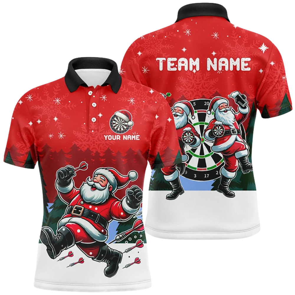 Funny Santa Custom Mens Dart Polo Shirt, Custom Christmas Darts Team Shirt DZ0120