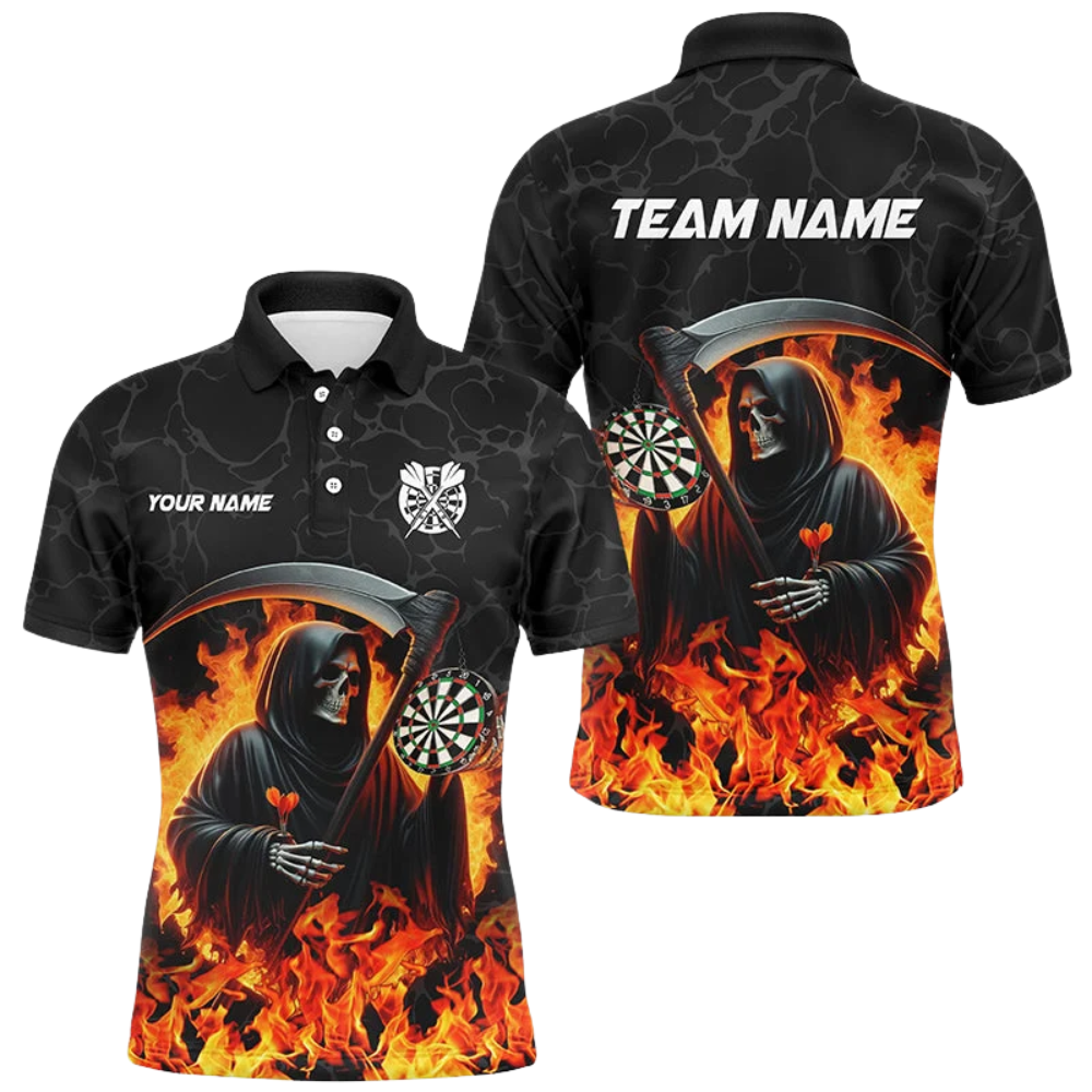Custom Skull Flame Dart Polo Shirt For Men, Custom Skull Dart Team Shirt DZ0122