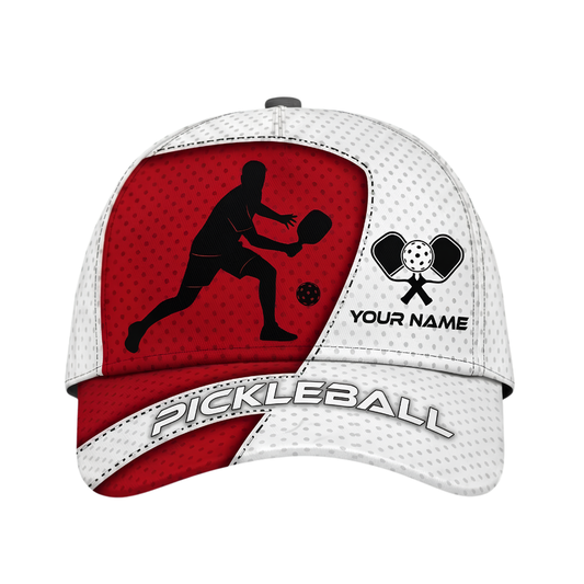 Custom PickleBall Red White Baseball Cap, Custom Pickleball Player Cap Hat CP0692